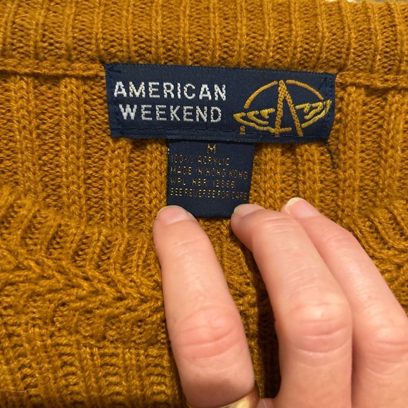 American Weekend Men's Mustard Yellow Crewneck Oversized Sweater - Picture 3 of 4